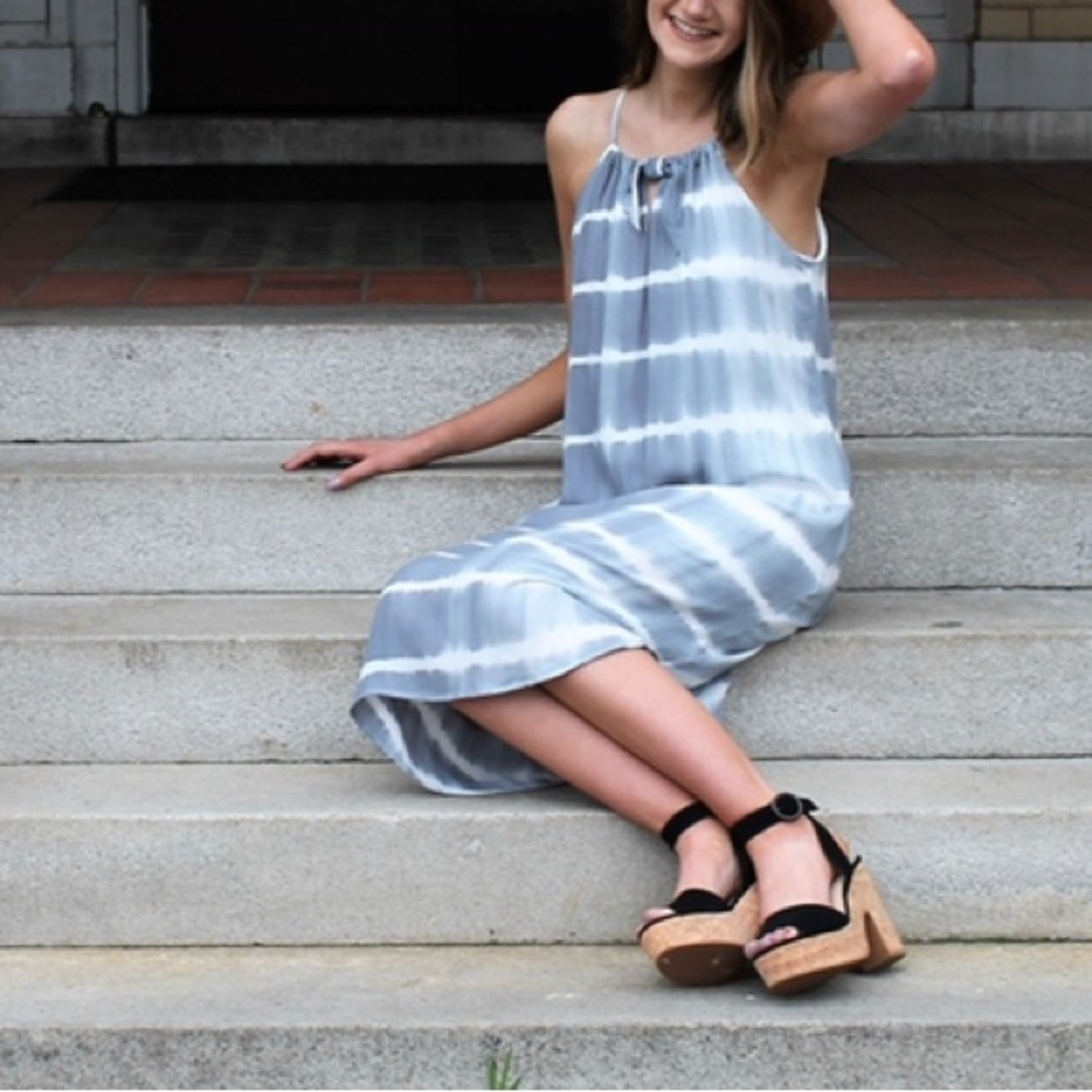 NWT Blue‎ Tie-Dye Maxi Dress - Size Large Vacay Beach Festival Wear